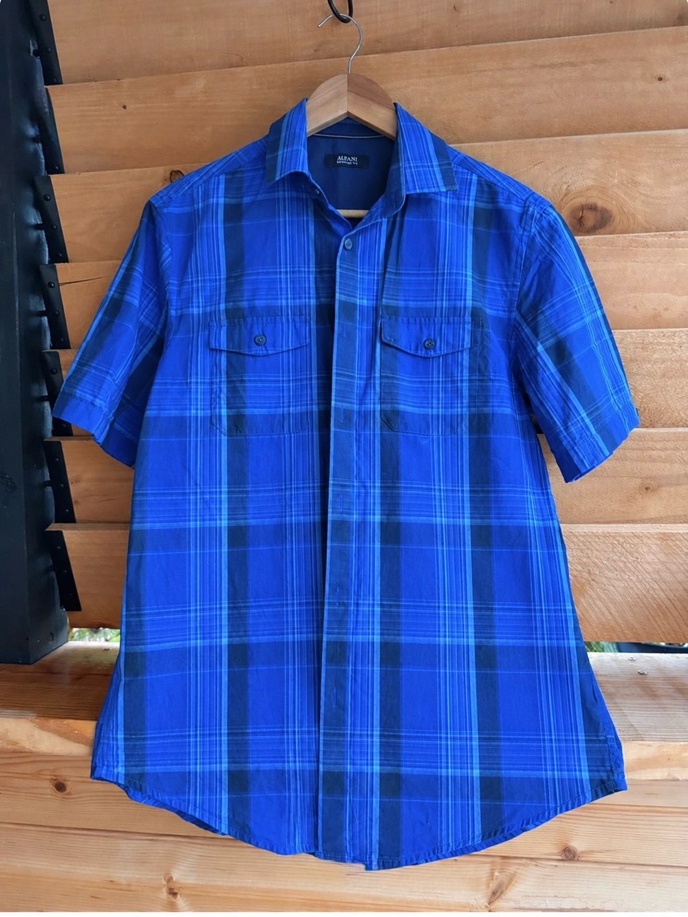 Alfani Men's Electric Blue Plaid Button-Down Shirt size S